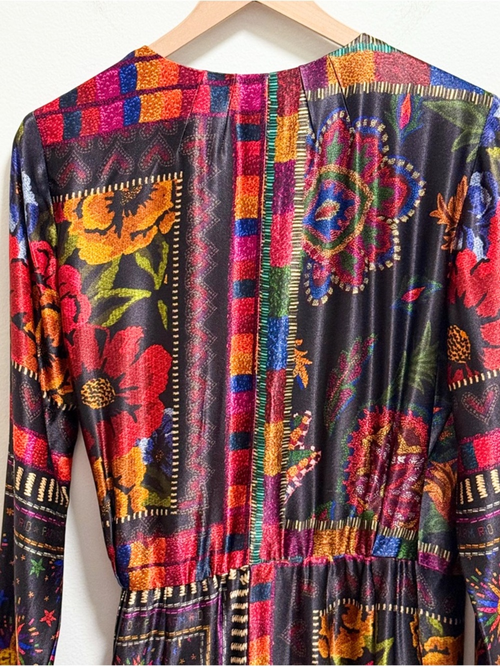 Farm rio colorful scarf print wrap dress tropical vacation floral mini M resort - Picture 9 of 13